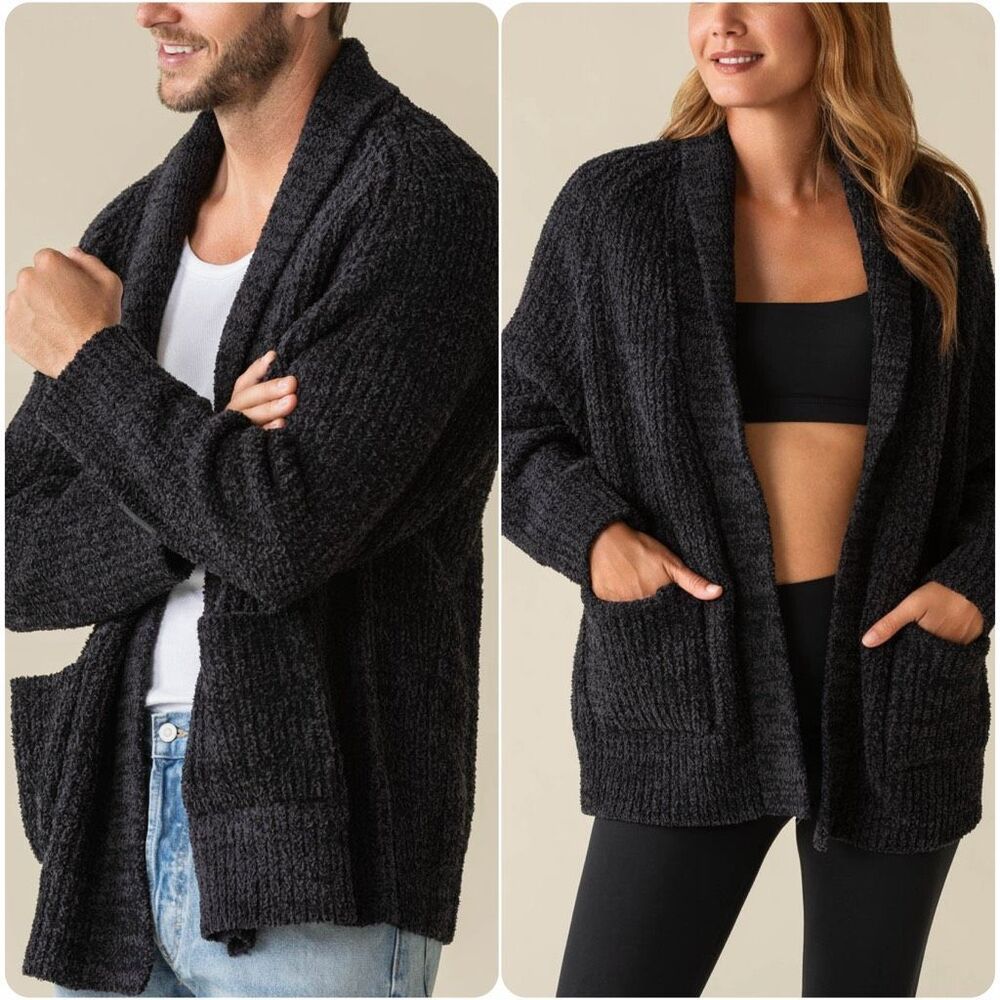 Kashwere Open Front Ribbed Shawl Collar Easy Cardigan Black unisex Medium NWT
